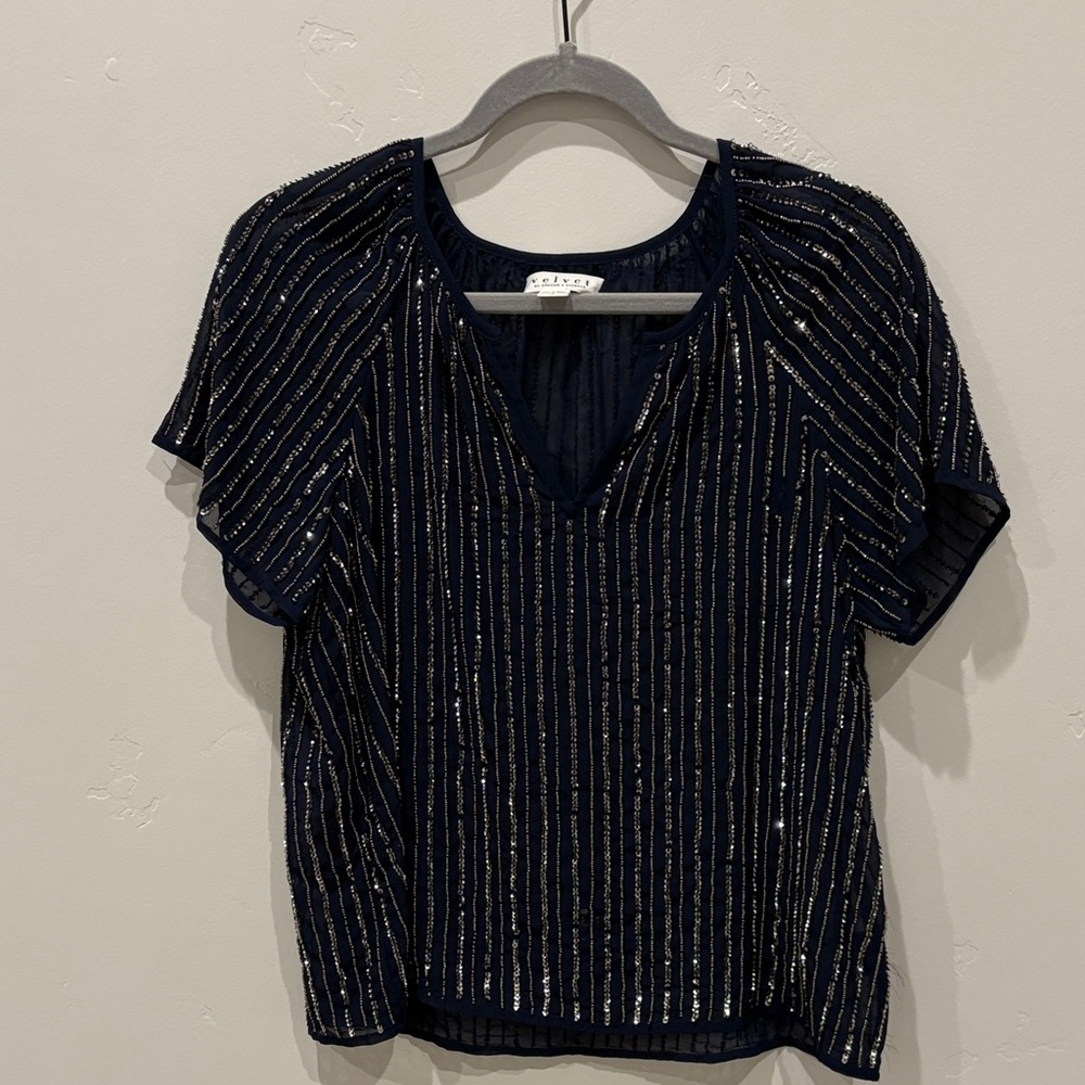 Anthropologie Navy Sequin Blouse